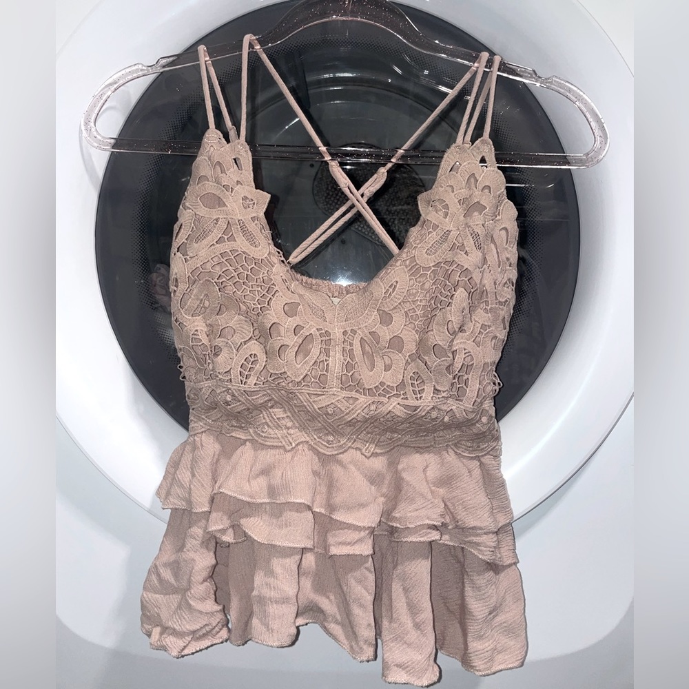 Chelsea & Violet Lace Woven Top in Tan / Nude